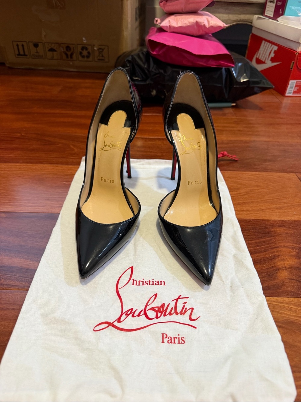 Christian Louboutin Black Patent Leather Pointed-Toe Stiletto Pumps